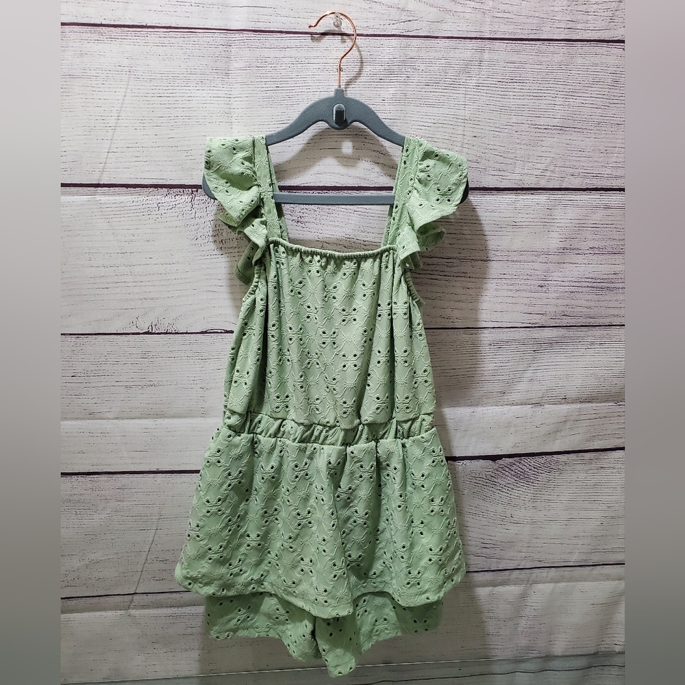 Girls Green Eyelet Ruffle Romper